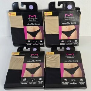Maidenform Thong Panties Inspirations 8-Pair Microfiber Black/Tan Size 7, Large